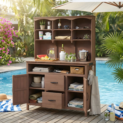 Large Fir Wood Potting Bench - 45.3"L Outdoor Patio Kitchen Island