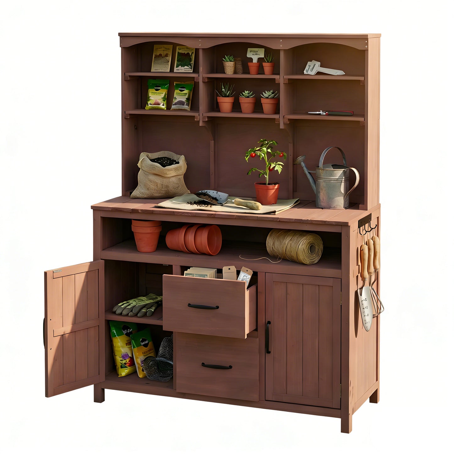 Large Fir Wood Potting Bench - 45.3"L Outdoor Patio Kitchen Island
