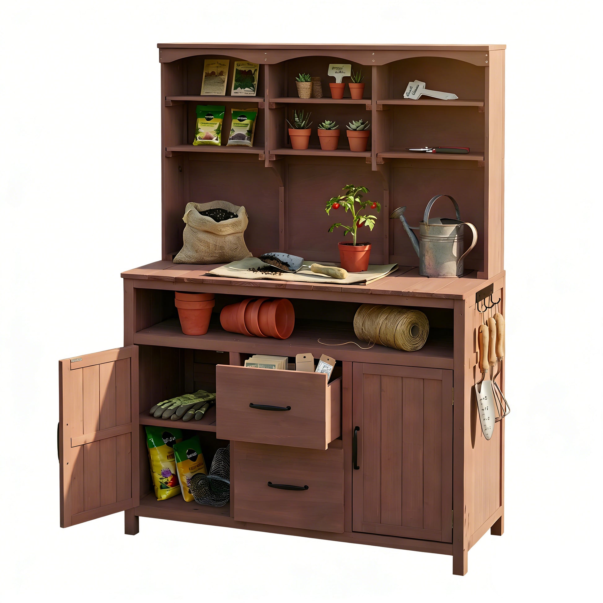 Large Fir Wood Potting Bench - 45.3"L Outdoor Patio Kitchen Island