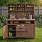 (With Assembly Video)TOPMAX Large Fir Wood Potting Bench, 45.3''L Multi-Functional Outdoor Patio Kitchen Island with Hutch, Cabinets, Drawers & Hooks , Large Countertop for Gardening, Grill, Brown