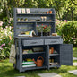 (Assembly Video) TOPMAX 65''H Large Garden Potting Bench with Lockable Wheels and Storage Cabinet, Wood Outdoor Kitchen Island Prep Cart with Hutch Top, Drawers and Removal Shelves for Grilling, Gray