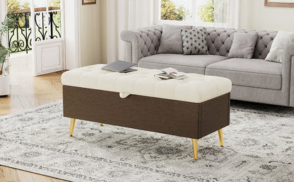 Beige Storage Ottoman Bench - Cushioned & Stylish for Living Room