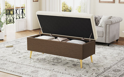Beige Storage Ottoman Bench - Cushioned & Stylish for Living Room