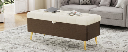 Beige Storage Ottoman Bench - Cushioned & Stylish for Living Room