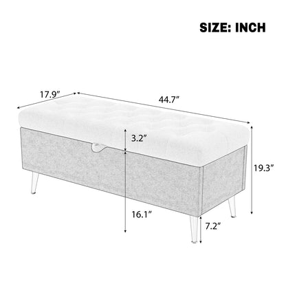 Beige Storage Ottoman Bench - Cushioned & Stylish for Living Room