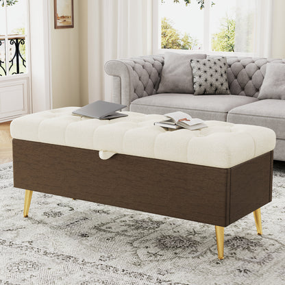 Modern Storage Ottoman Bench Upholstered Bedroom Bench Entryway Storage Ottoman Tufted Ottoman Bench for Living Room, Bedroom and Entryway, Beige