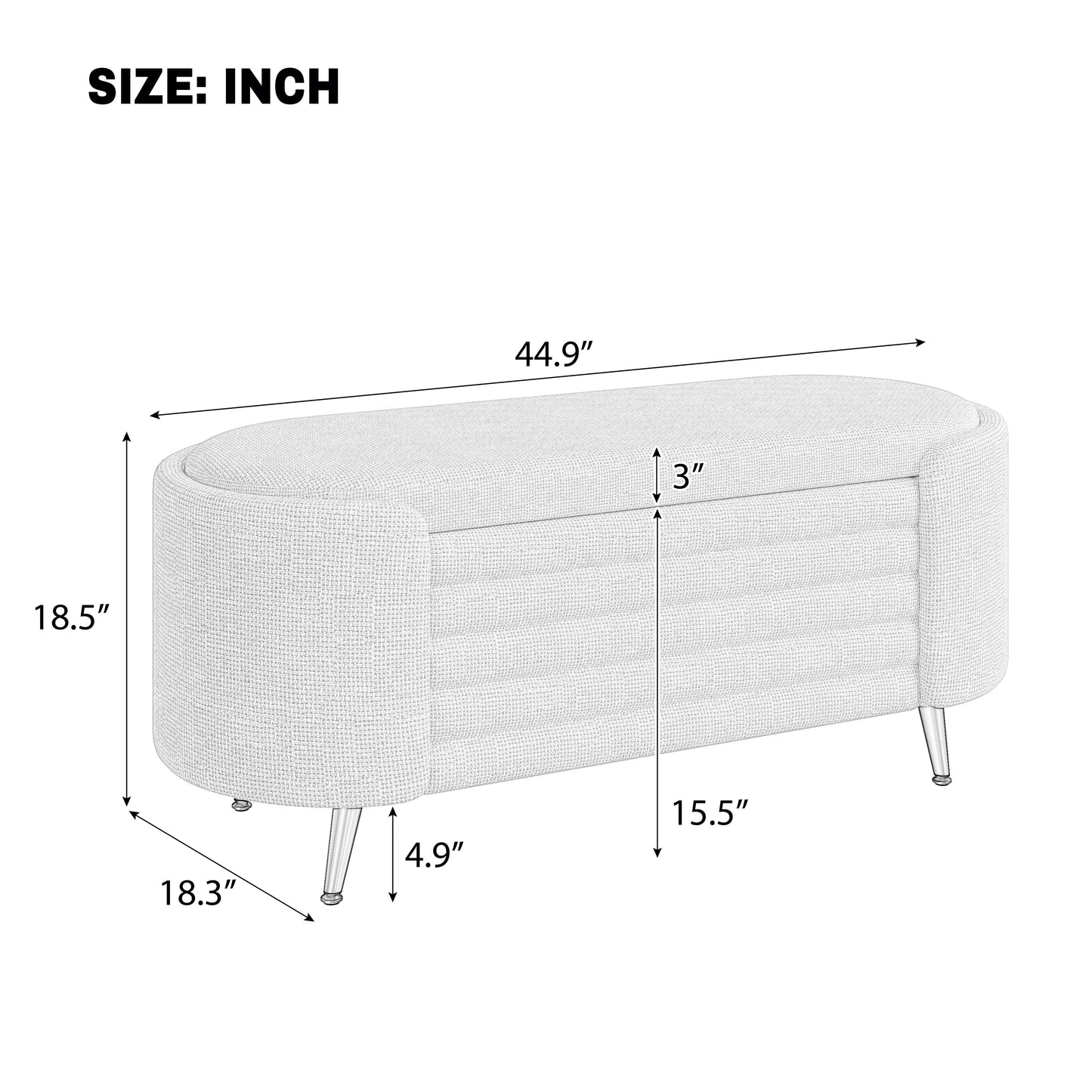 Beige Chenille Storage Bench - 44" Oval Ottoman