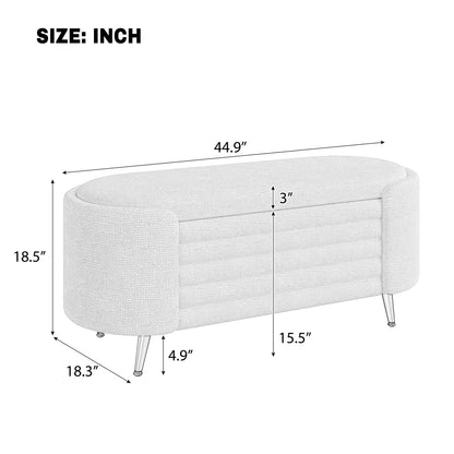 Beige Chenille Storage Bench - 44" Oval Ottoman