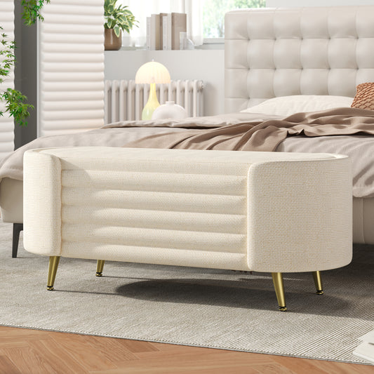 Modern Storage Ottoman Upholstered Storage Bench End of Bed Bench Entryway Shoe Bench for Living Room, Bedroom and Entryway, Beige