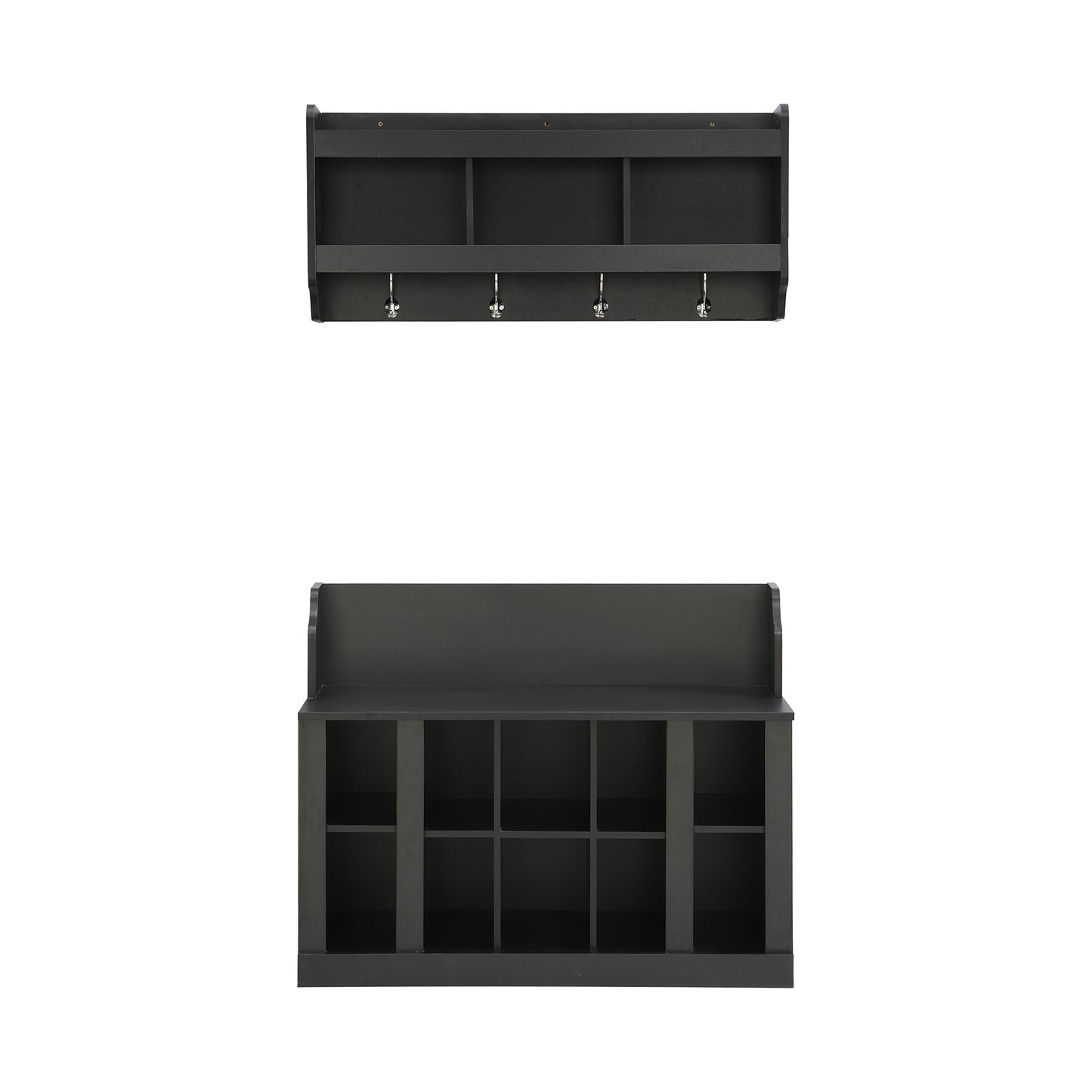 Black Storage Bench with Hooks - Hallway Organizer