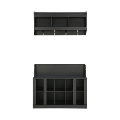Black Storage Bench with Hooks - Hallway Organizer