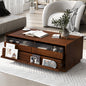 U-Can Modern Rectangle Coffee Table with 4 Drawers and 2 Display Shelves, 47.2" Wood Coffee Table with Fluted Style, Tempered Glass for Living Room