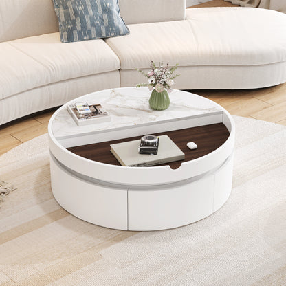 White Round Lift Coffee Table - Storage & Comfort