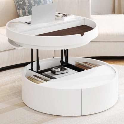 White Round Lift Coffee Table - Storage & Comfort