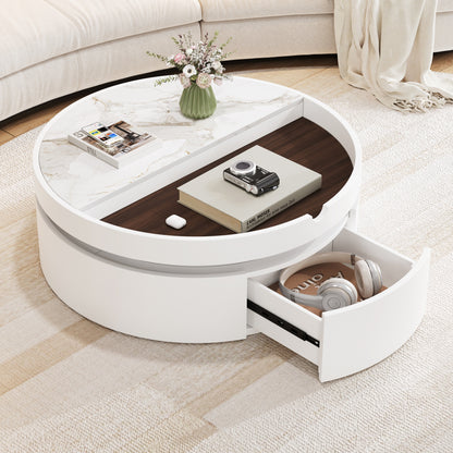 White Round Lift Coffee Table - Storage & Comfort