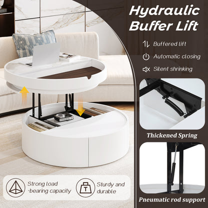 White Round Lift Coffee Table - Storage & Comfort