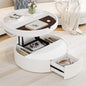 White Round Lift Coffee Table with 1 Drawer in 29.5", Marble Veneer and Wood Grain Tabletop
