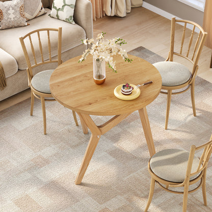 Round Rubberwood Transformer Coffee Table with Adjustable Height for Living Room