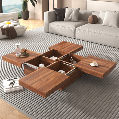 Square Walnut Coffee Table with Sliding Storage - 39.4"
