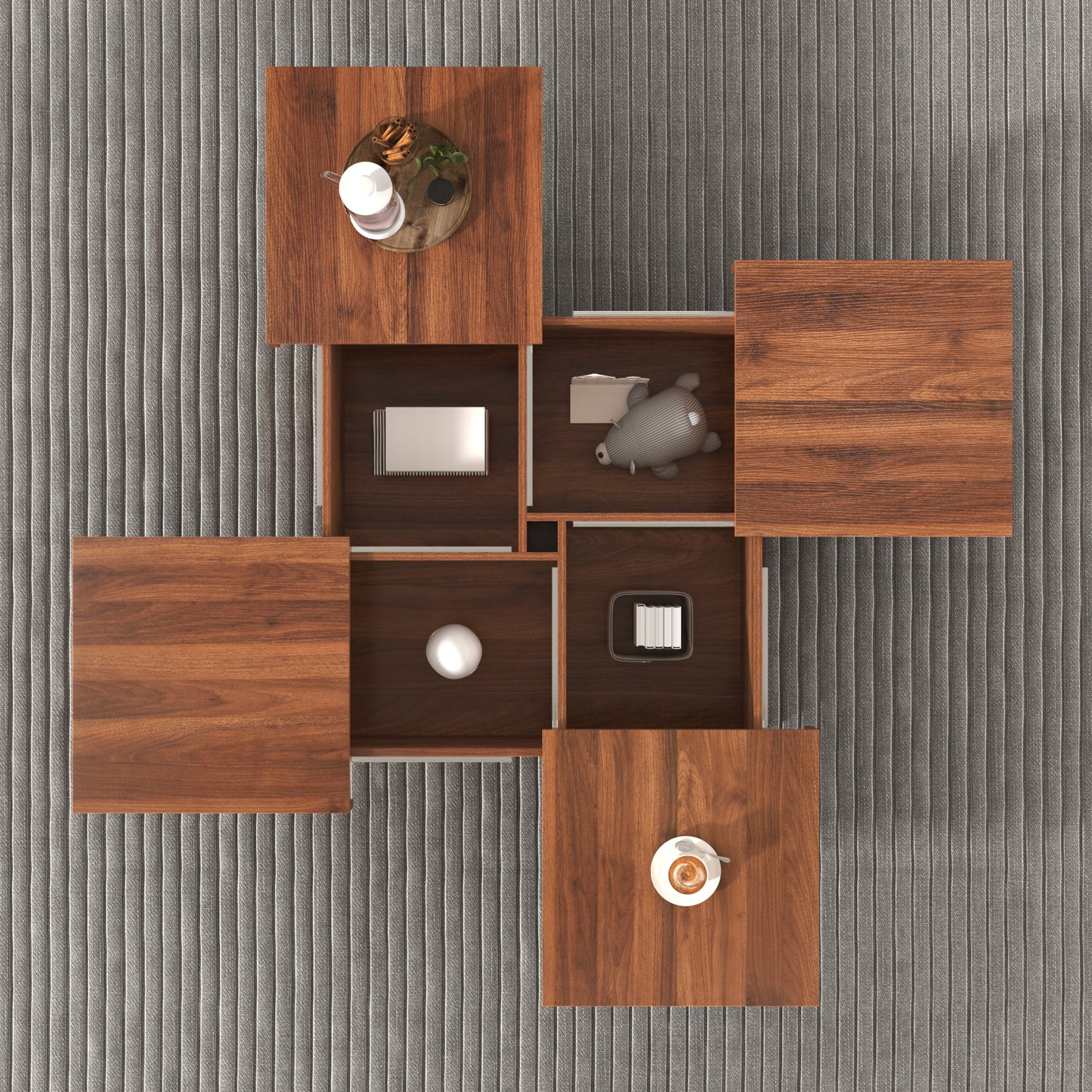 Square Walnut Coffee Table with Sliding Storage - 39.4"