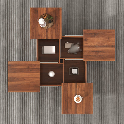 Square Walnut Coffee Table with Sliding Storage - 39.4"