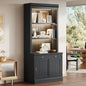 83.4"Tall Bookshelf with with 3 pieces LED Lighting, Modern Bookcase with Sliding Doors and Open Shelves,Storage Bookshelf for Living Room,Home Office,Black