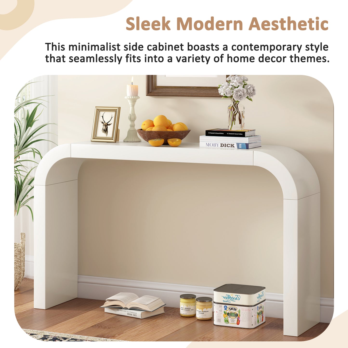 Cream White Console Table - 52" Modern Design for Living Room