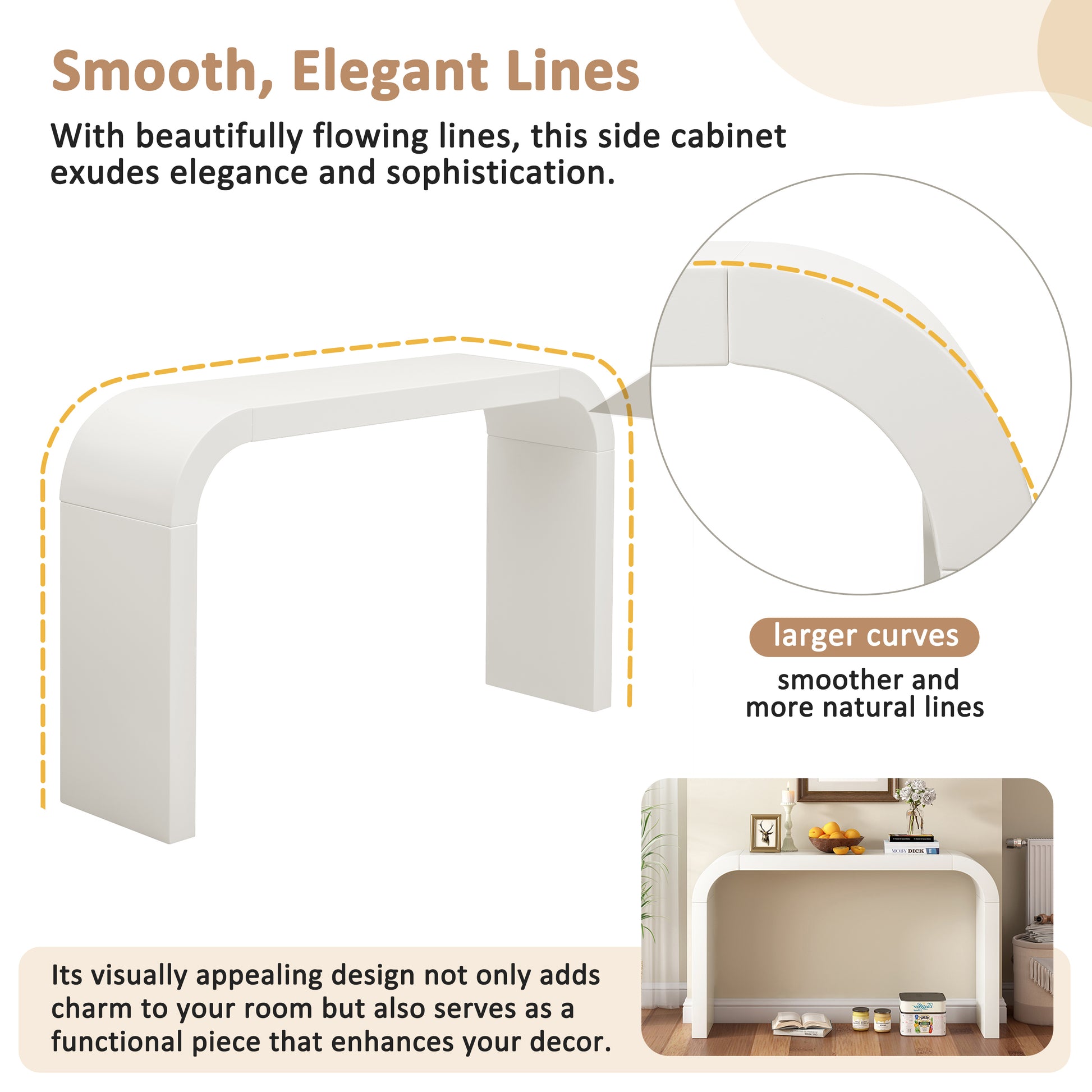 Cream White Console Table - 52" Modern Design for Living Room