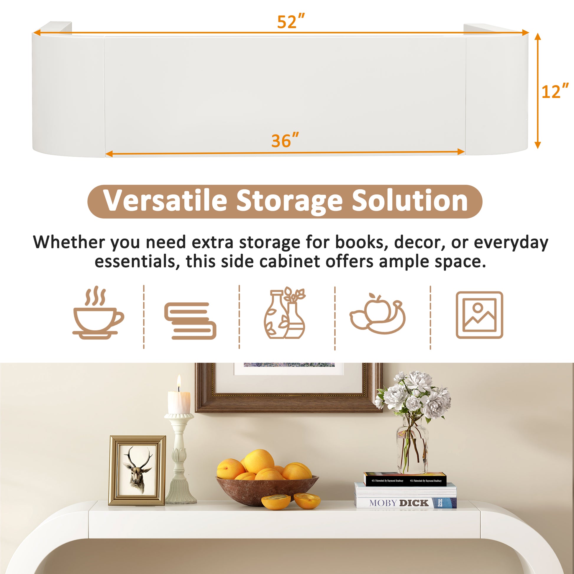 Cream White Console Table - 52" Modern Design for Living Room