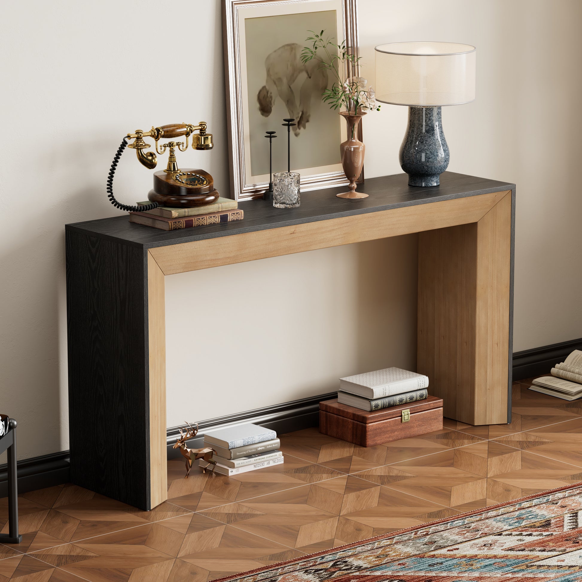 Mirod Elegant Console Table,Fireplace Design,Simple and Functional with High-Quality Wood Veneer Top ,Versatile for Hallway, Living Room, or Entryway