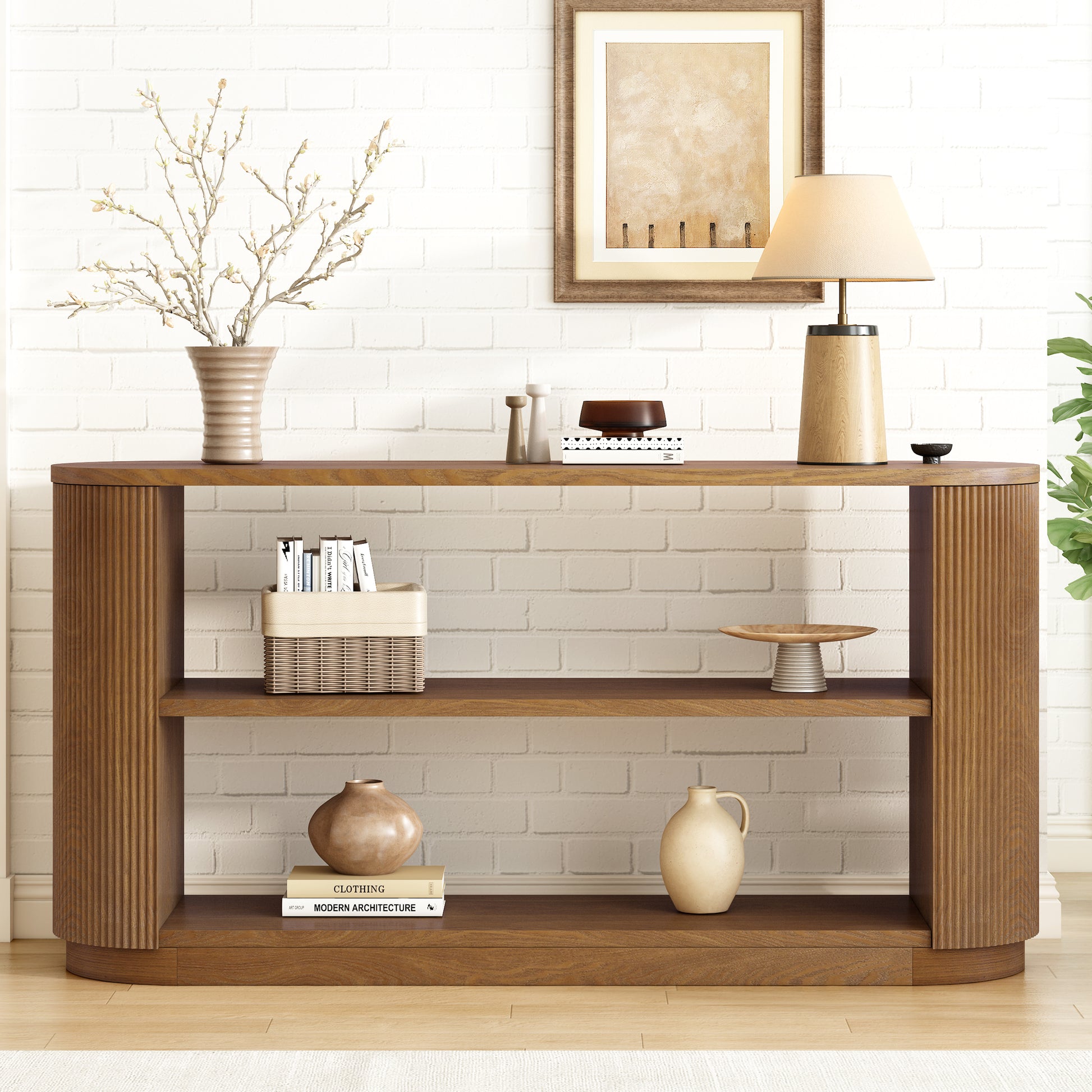 Mirod Modern Entryway Console Table - Slim Sofa Table with Open Shelf & Elegant Wood Grain, Multi-Functional Hallway Table for Living Room
