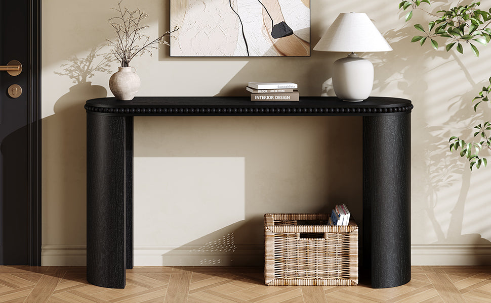 Black Console Table with Beaded Trim - 59.84" Entryway Accent Table
