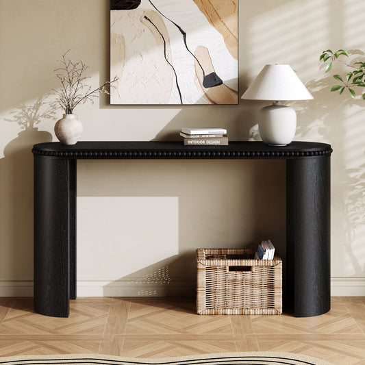 Mirod Vintage Console Table with Beaded Trim and Reversible Curved Legs, Natural Wood Veneer Finish – Entryway Accent Table for Hallway, Living Room, or Behind Sofa