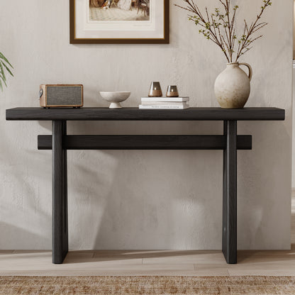 Black Geometric Console Table – MDF, 59.25" Wide for Living Room