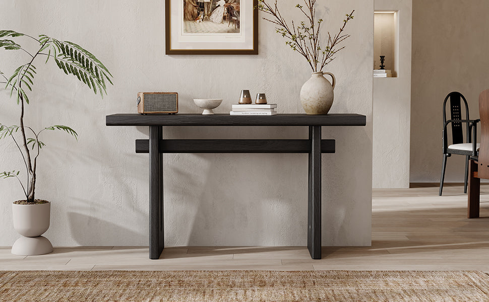 Black Geometric Console Table – MDF, 59.25" Wide for Living Room
