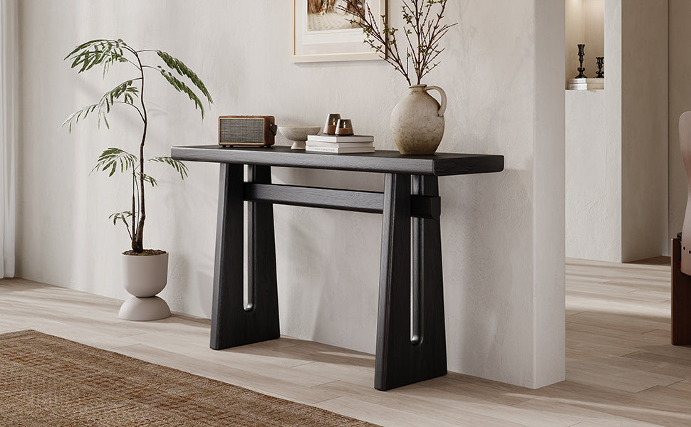 Black Geometric Console Table – MDF, 59.25" Wide for Living Room