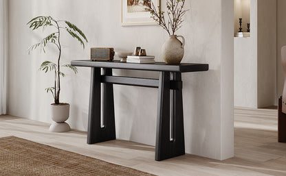 Black Geometric Console Table – MDF, 59.25" Wide for Living Room