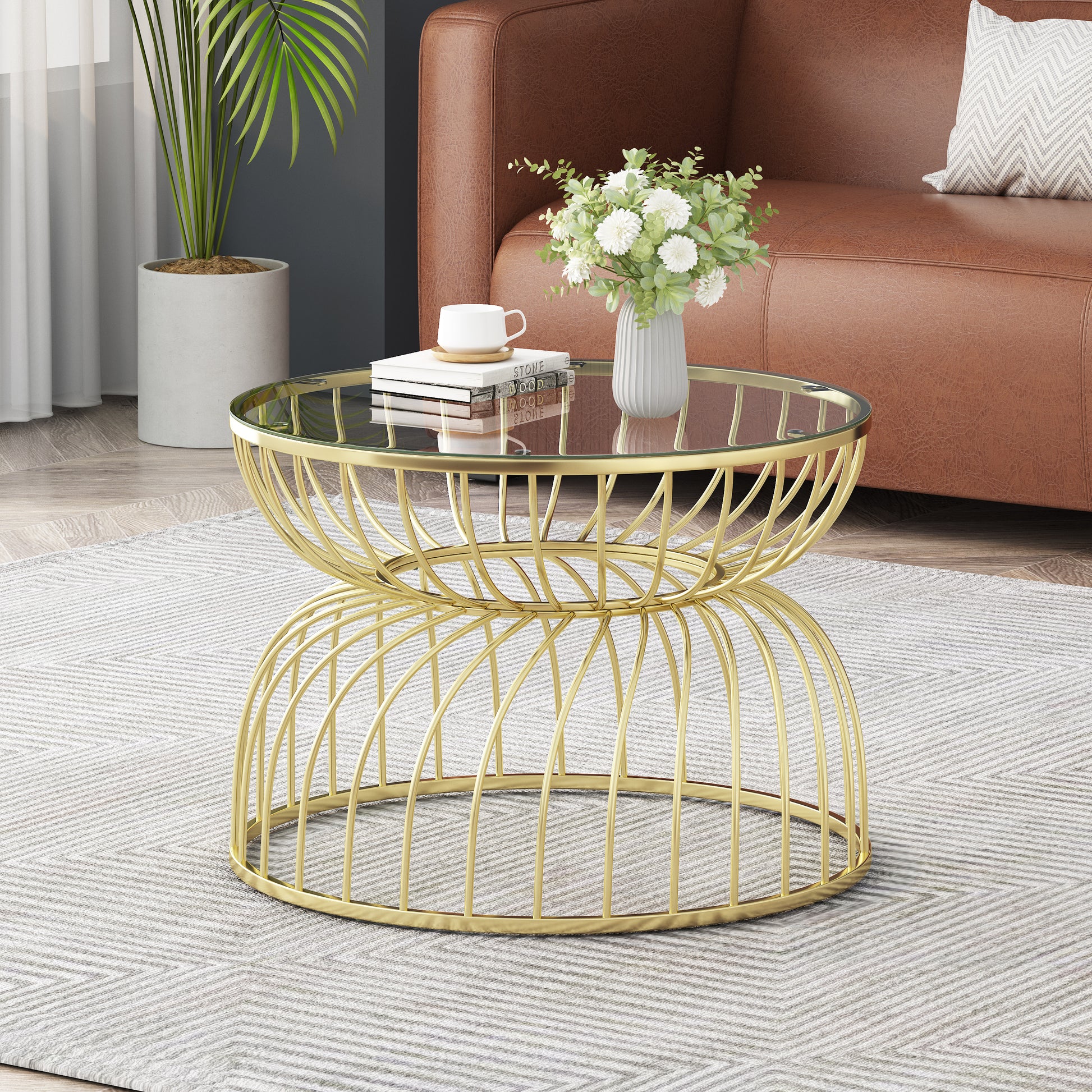 Golden Coffee Table - Glass & Metal Modern Design