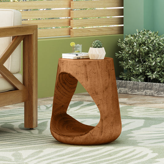 MGO Hollow Side Table, Wood-like texture,antique brown Color