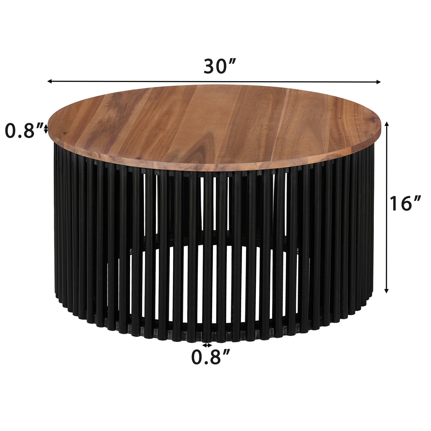 Acacia Wood Coffee Table & Side Table Set - Natural Black