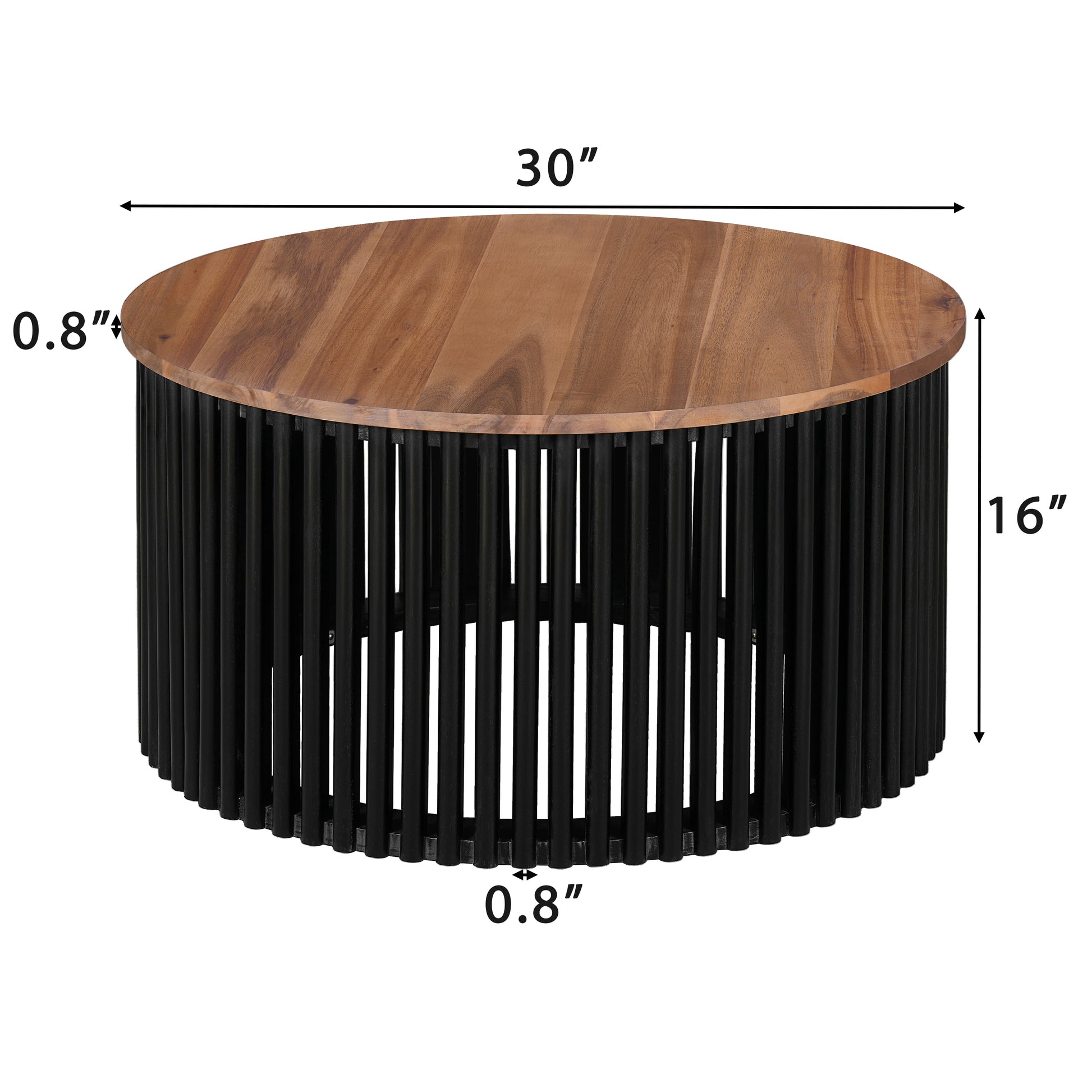 Acacia Wood Coffee Table & Side Table Set - Natural Black