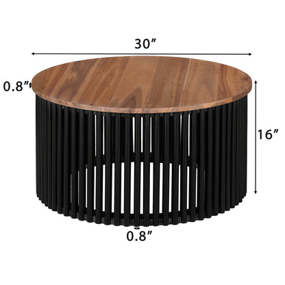 Acacia Wood Coffee Table & Side Table Set - Natural Black