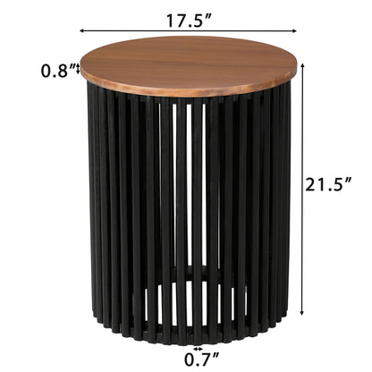 Acacia Wood Coffee Table & Side Table Set - Natural Black
