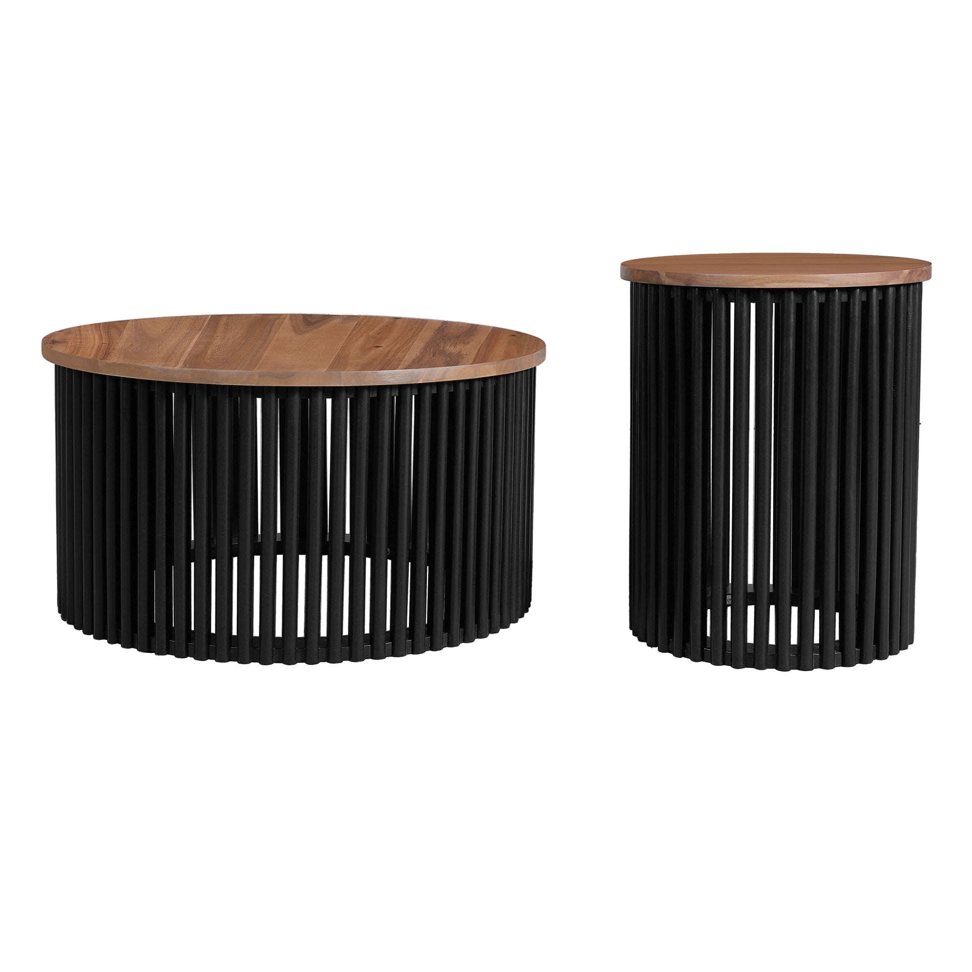 Acacia Wood Coffee Table & Side Table Set - Natural Black