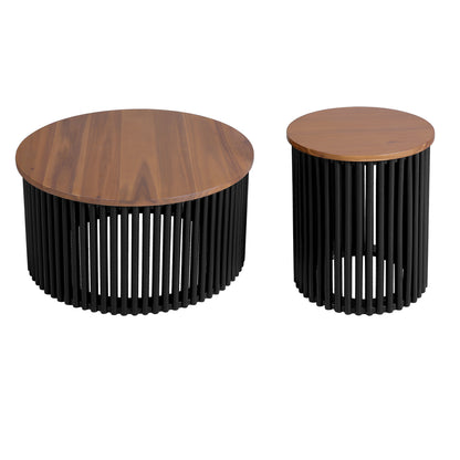 Acacia Wood Coffee Table & Side Table Set - Natural Black