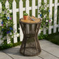 Outdoor Side Table, Dark Grey Rope and Acacia Wood, 25.80" Height, 16.14" Diameter, Elegant Long Hourglass Design, Weather Resistant, for Patio, Deck, Garden, Balcony, Modern Minimalist Style