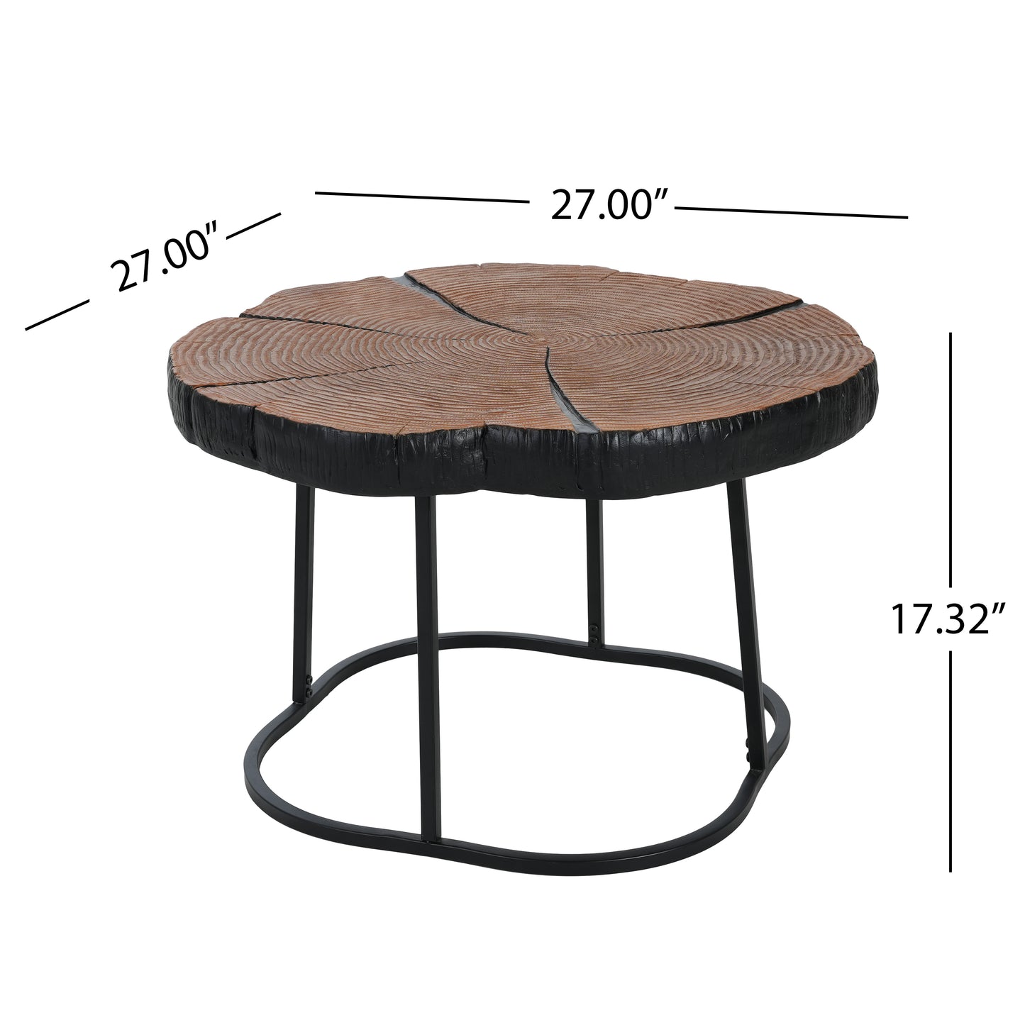 Irregular Coffee Table - Black MGO Top, Natural Wood Base - 27" for Living Room