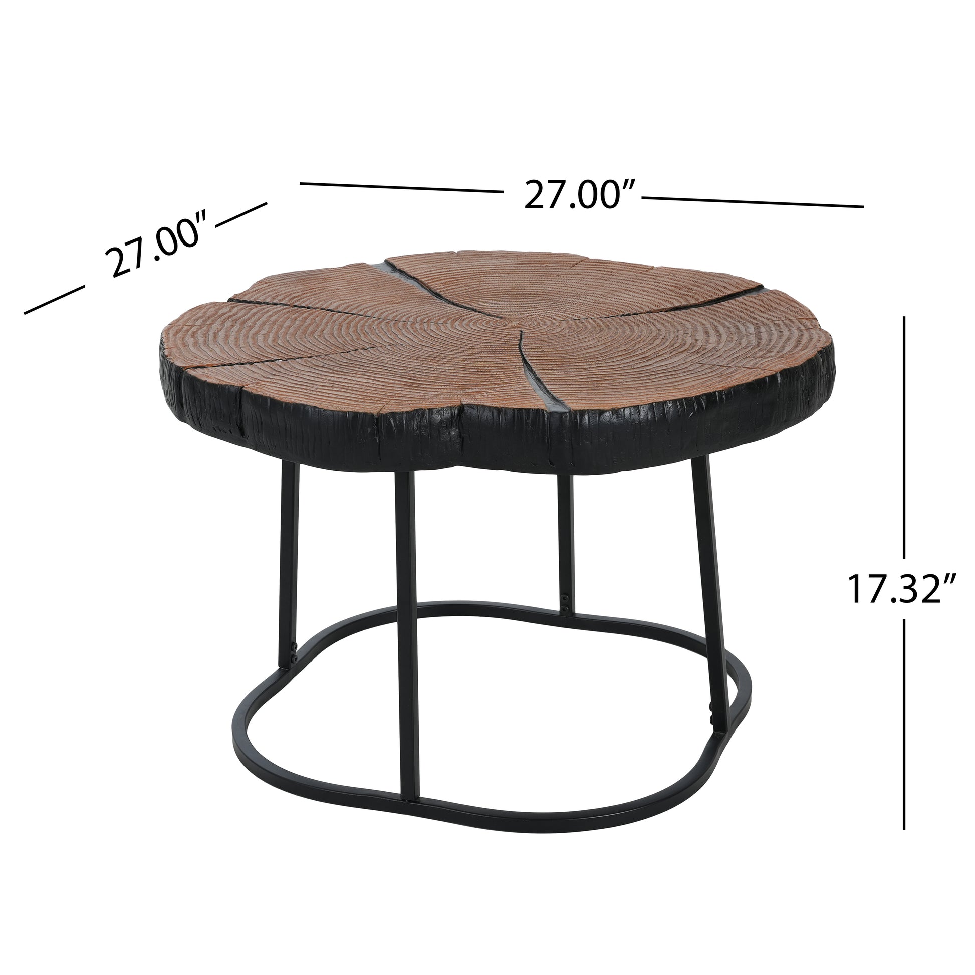 Irregular Coffee Table - Black MGO Top, Natural Wood Base - 27" for Living Room