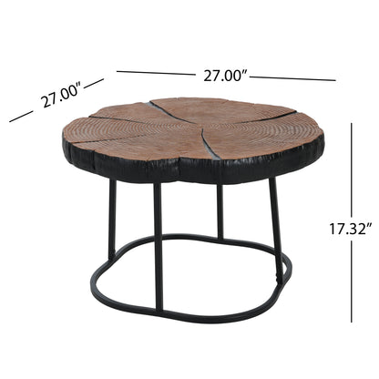 Irregular Coffee Table - Black MGO Top, Natural Wood Base - 27" for Living Room