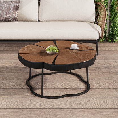 Irregular Coffee Table - Black MGO Top, Natural Wood Base - 27" for Living Room